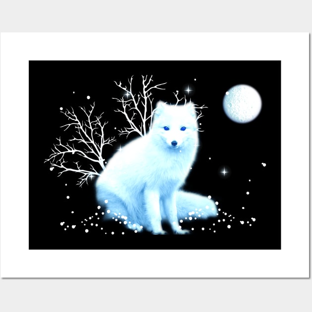 Winter Fox in Winter solstice with the Winter moon Wall Art by emma17